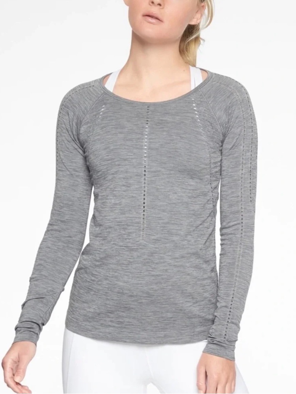 Athleta Foothill Laser Cut Perforated Long Sleeve Top - Heather Gray